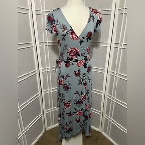 Floral Light Blue Wrap Maxi Dress